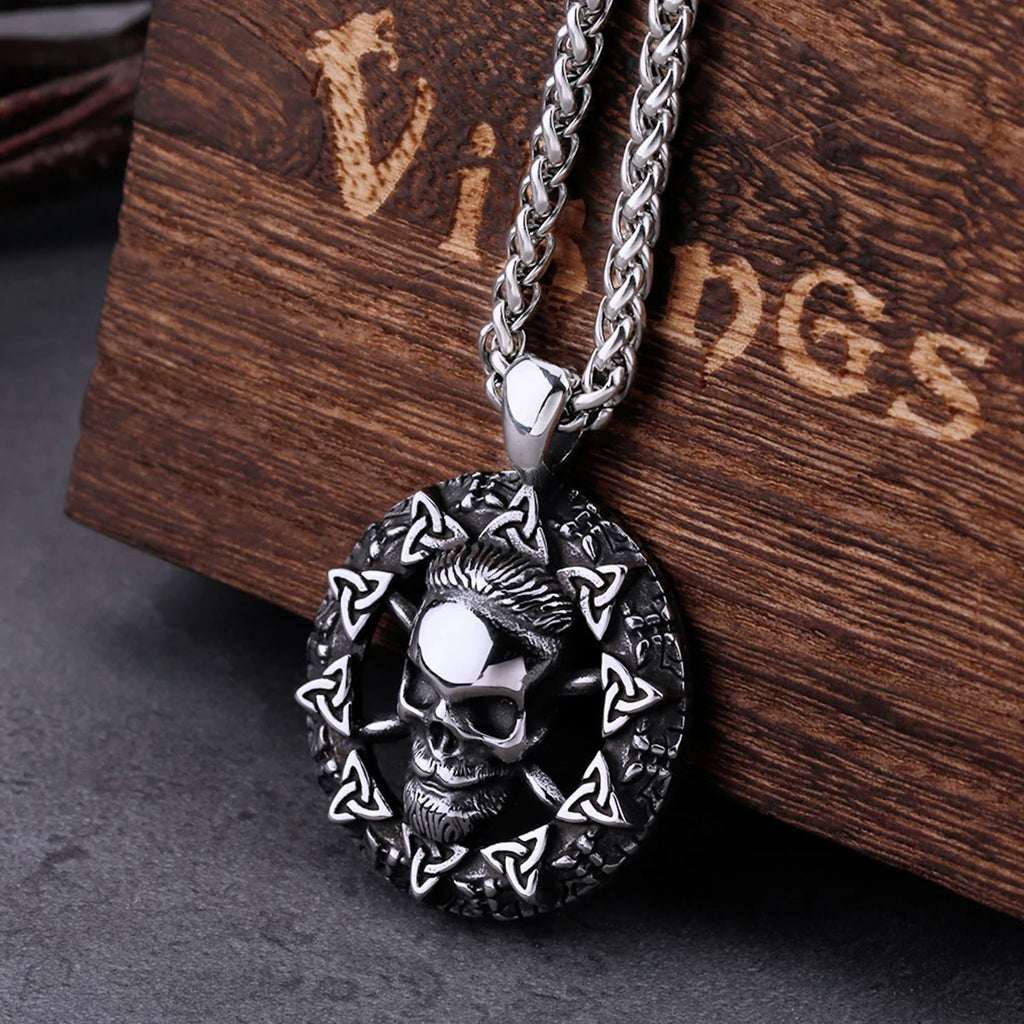 Viking Celtic Skull Pendant Necklace — Stainless