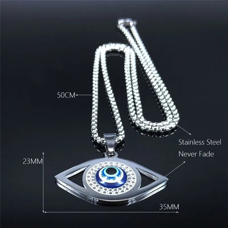 Hamsa Evil Eye Pendant Necklace — Stainless Steel