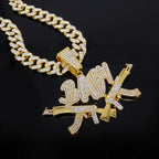 New Men Hip Hop Iced Out Bling AK47 Gun Pendant Necklace with 13mm Miami Cuban Chain HipHop Letter BABY Necklace Fashion Jewelry