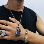 Iced Out Photo Pendant Necklace Rectangle