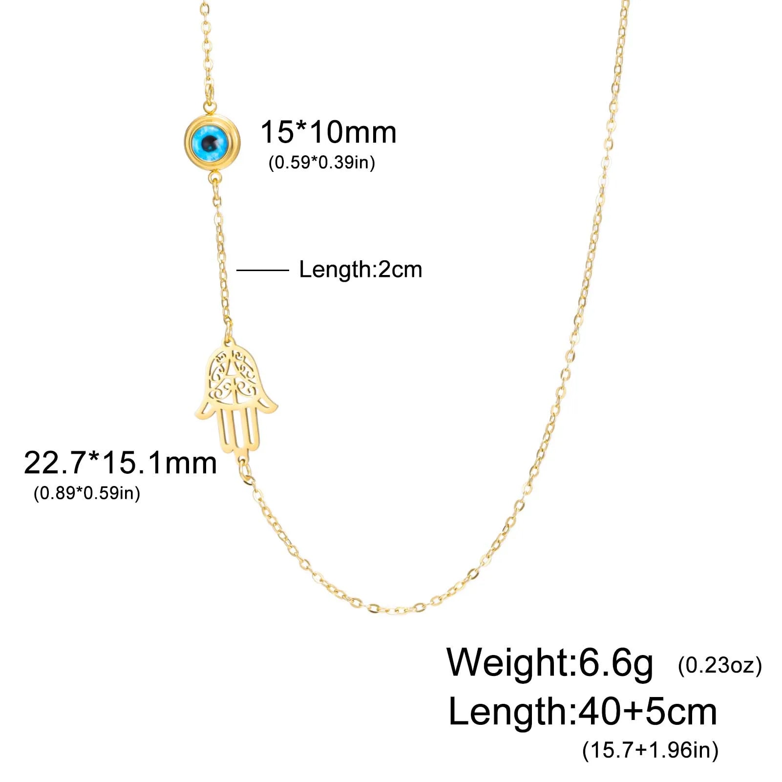 My Shape Turkish Hamsa Evil Eye Necklaces Stainless Steel Hollow Fatima Hand Chain Choker Fashion Lucky Jewelry