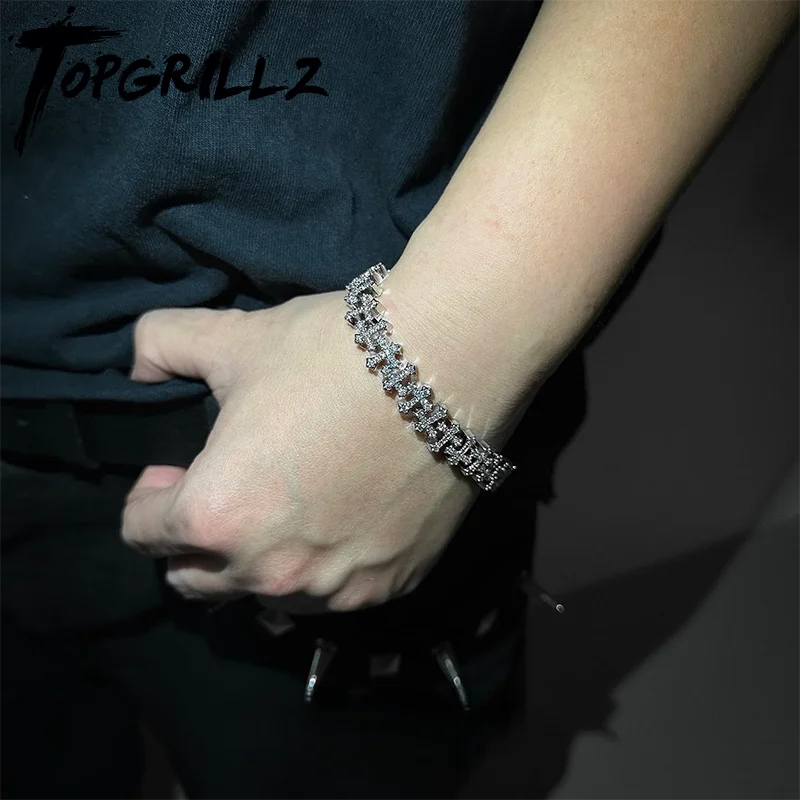 TOPGRILLZ Iced Out Cross Chain Bracelets Full Cubic Zirconia Charm Solid Back Copper Anklets With Box Clasp Fashion