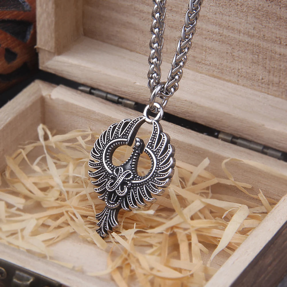 316L Stainless Steel Charm Phoenix Pendant China Mythological Bir Animal Pendant High-quality Jewelry with wooden box