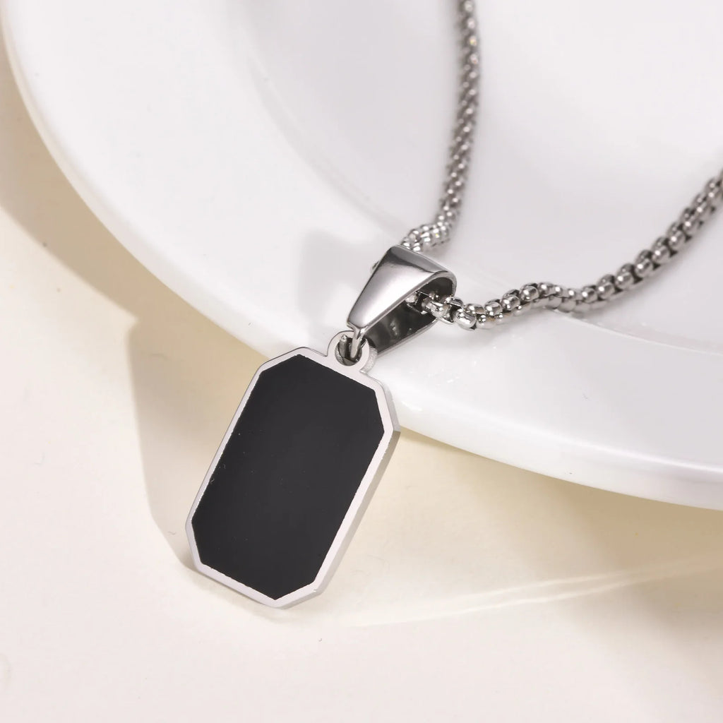 Vnox Geometric Pendant Necklaces For Boys,Stainless Steel Simple Square Dog Tag Men Necklaces,Retro Collar Jewelry Gift