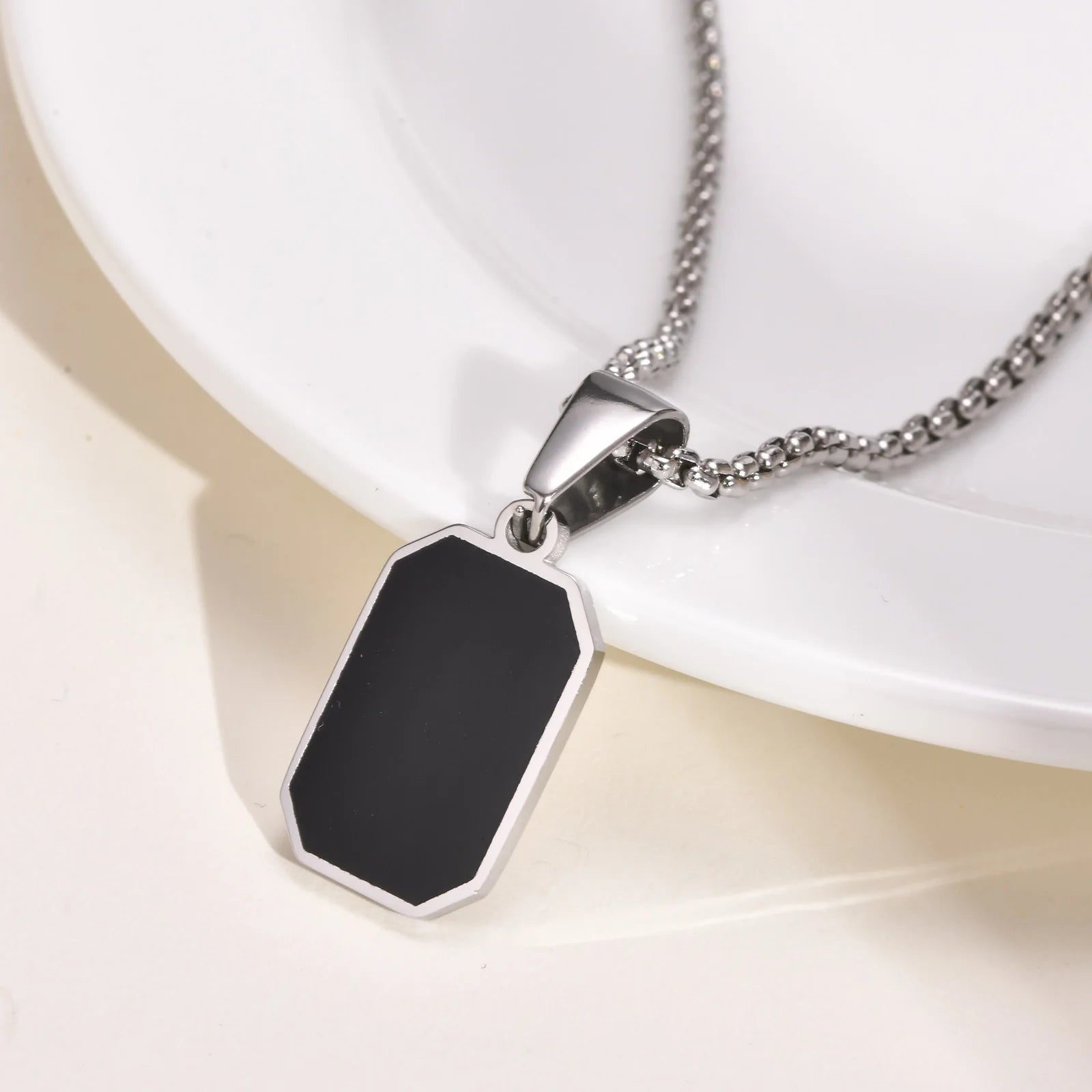 Vnox Geometric Pendant Necklaces For Boys,Stainless Steel Simple Square Dog Tag Men Necklaces,Retro Collar Jewelry Gift