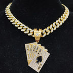 Men Women Hip Hop playing card Pendant Necklace With Crystal Cuban Chain HipHop Iced Out Bling Necklaces Fashion Charm