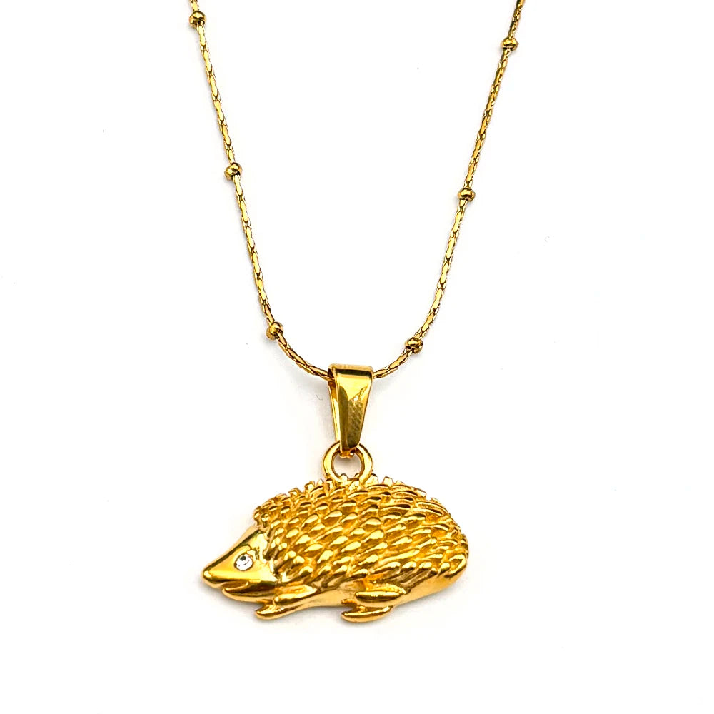 Hedgehog Pendant Necklace — Gold-Tone Stainless Steel
