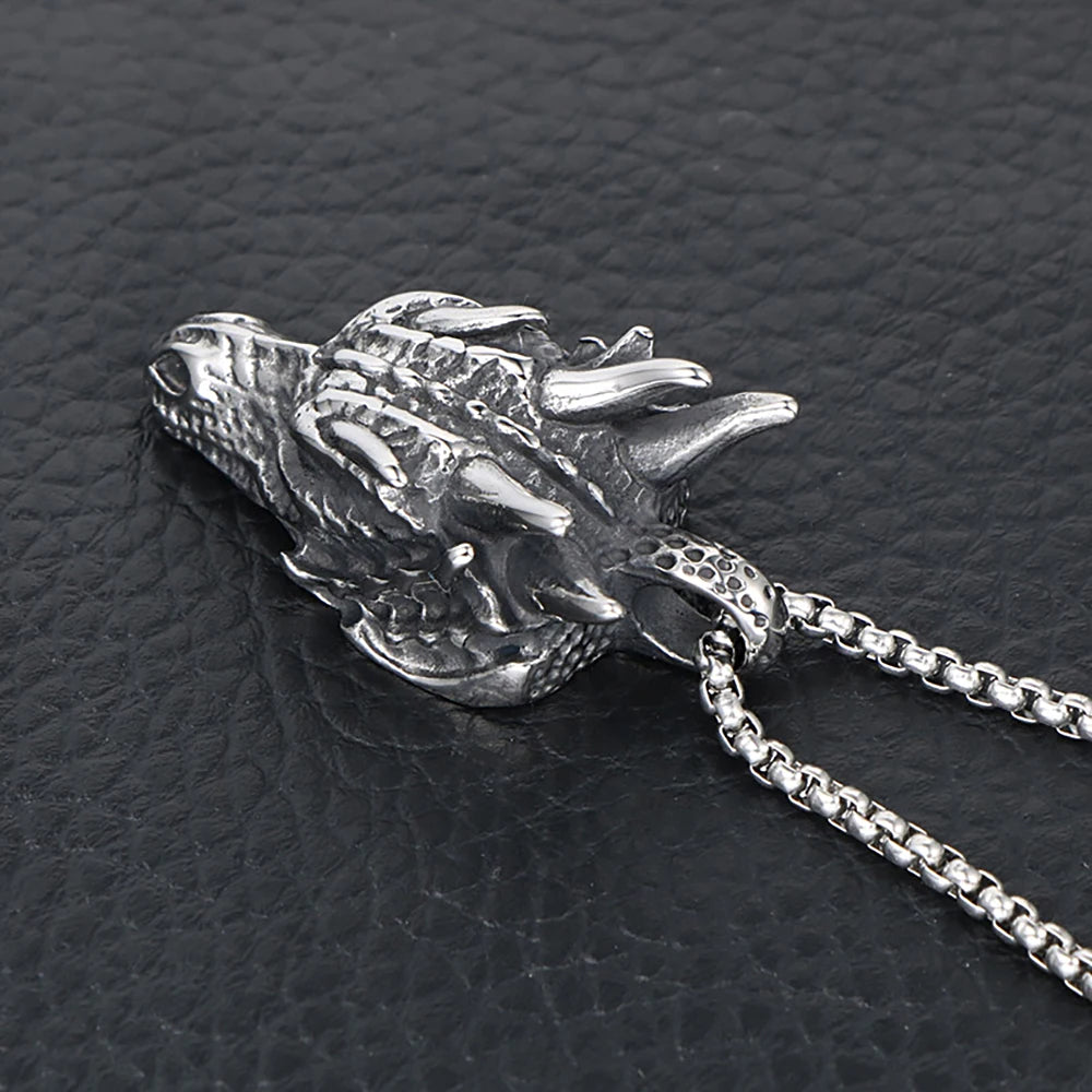 Dragon Head Pendant Necklace — Stainless Steel