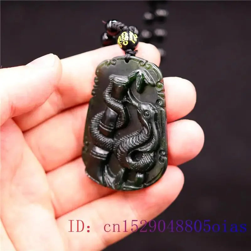 Jade Snake Pendant Necklace Chinese Jewellery Black Green Obsidian Fashion Gifts Charm Amulet Natural Carved
