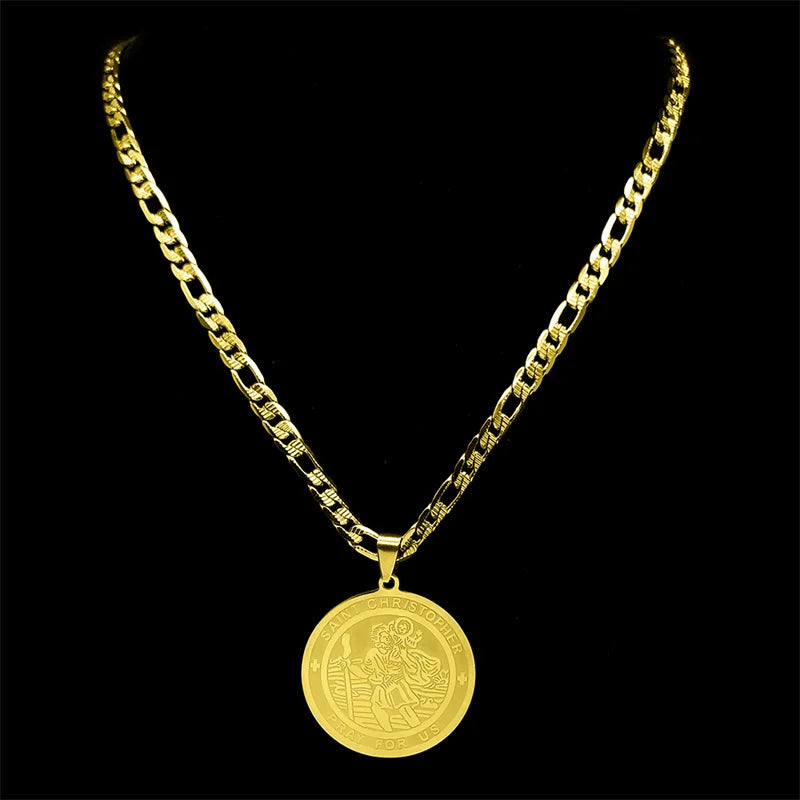 Jesus Saint Christopher Pendant Necklace — Stainless Steel