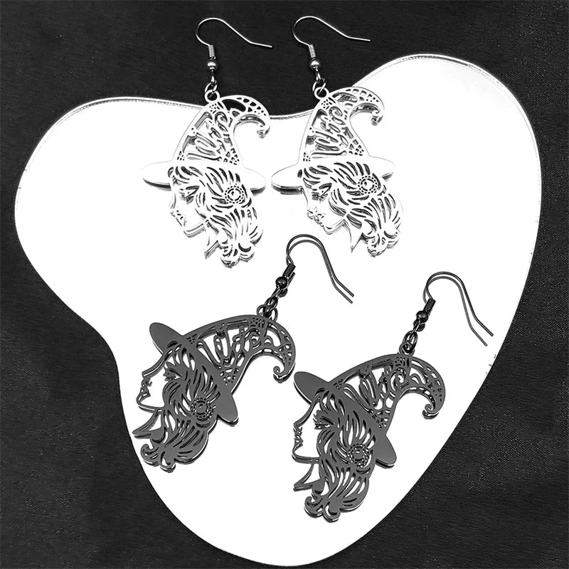 Steel Earrings Witch Head Hollow Flower Big Hoop