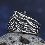 Double Wing Feather Ring — 316L Stainless Steel