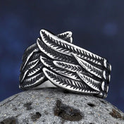 Double Wing Feather Ring — 316L Stainless Steel
