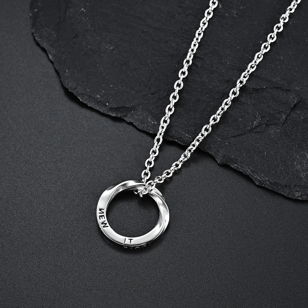 Silver Mobius Circle Pendant Necklace Stainless Steel