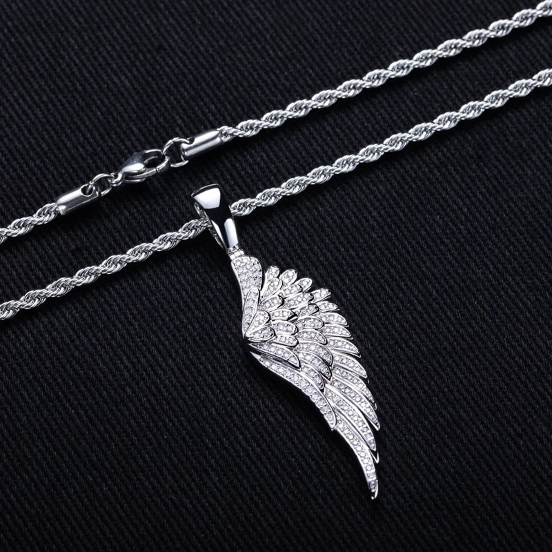 Iced Out Angel Wing Pendant — 14K Gold