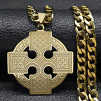 Celtic Cross Gold Pendant Necklace — Stainless Steel