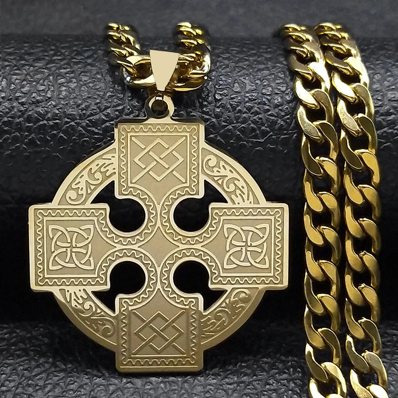 Celtic Cross Gold Pendant Necklace — Stainless Steel