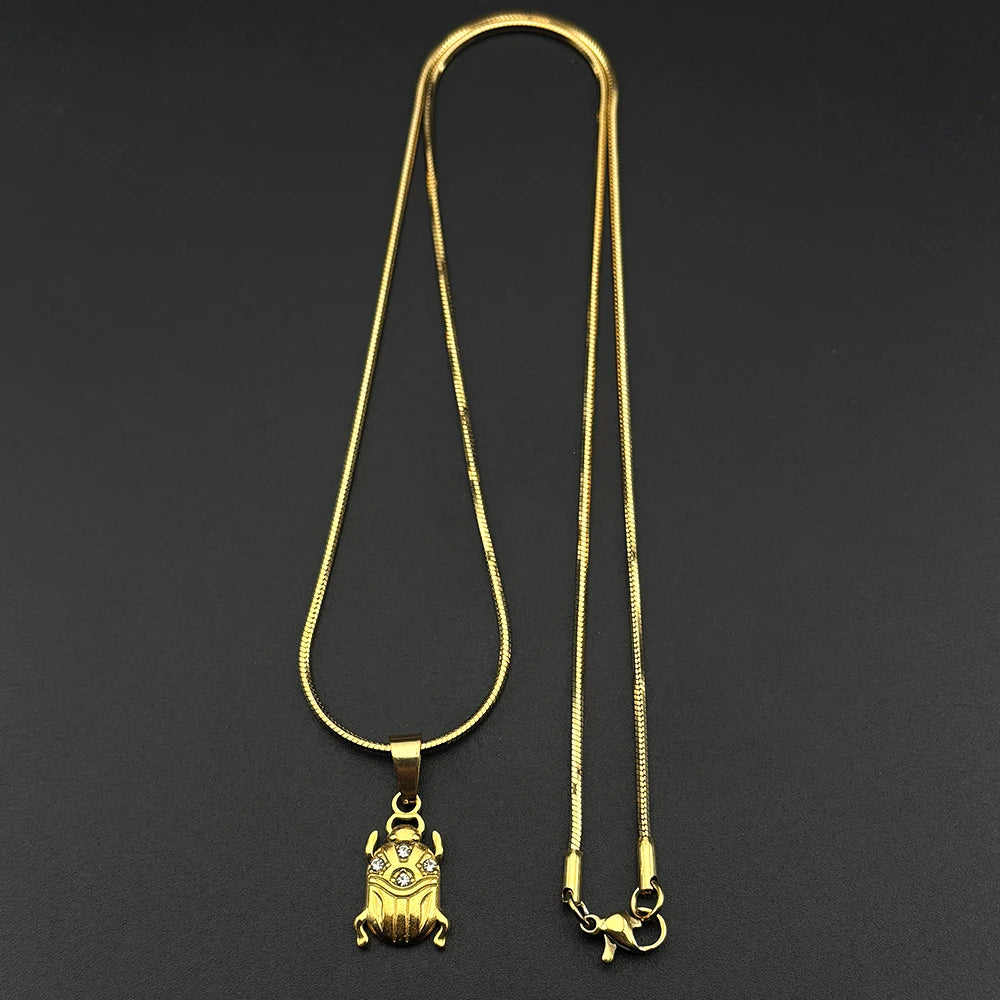 Egyptian Scarab Gold Pendant Necklace — Stainless Steel