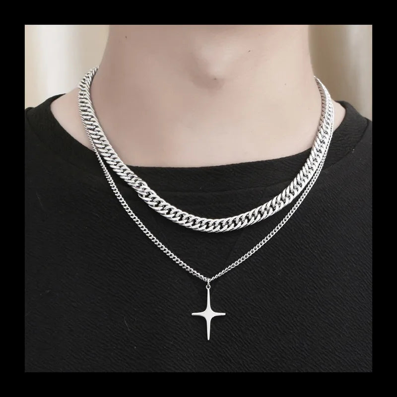 Double Cuban Chain Necklace — Stainless