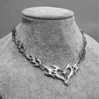 Flame Heart Choker Necklace — Barbed Wire Thorns, Y2K Gothic