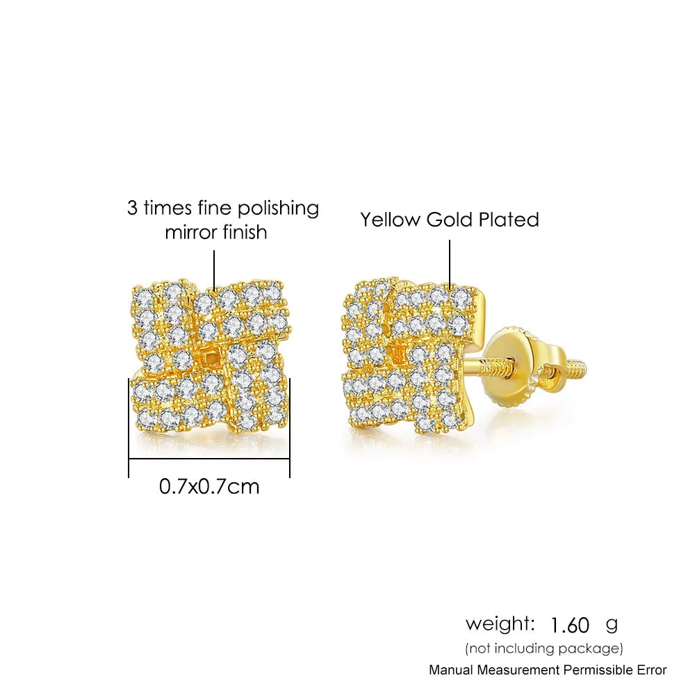 Iced Out Zircon Stud Earrings Stainless Steel CZ