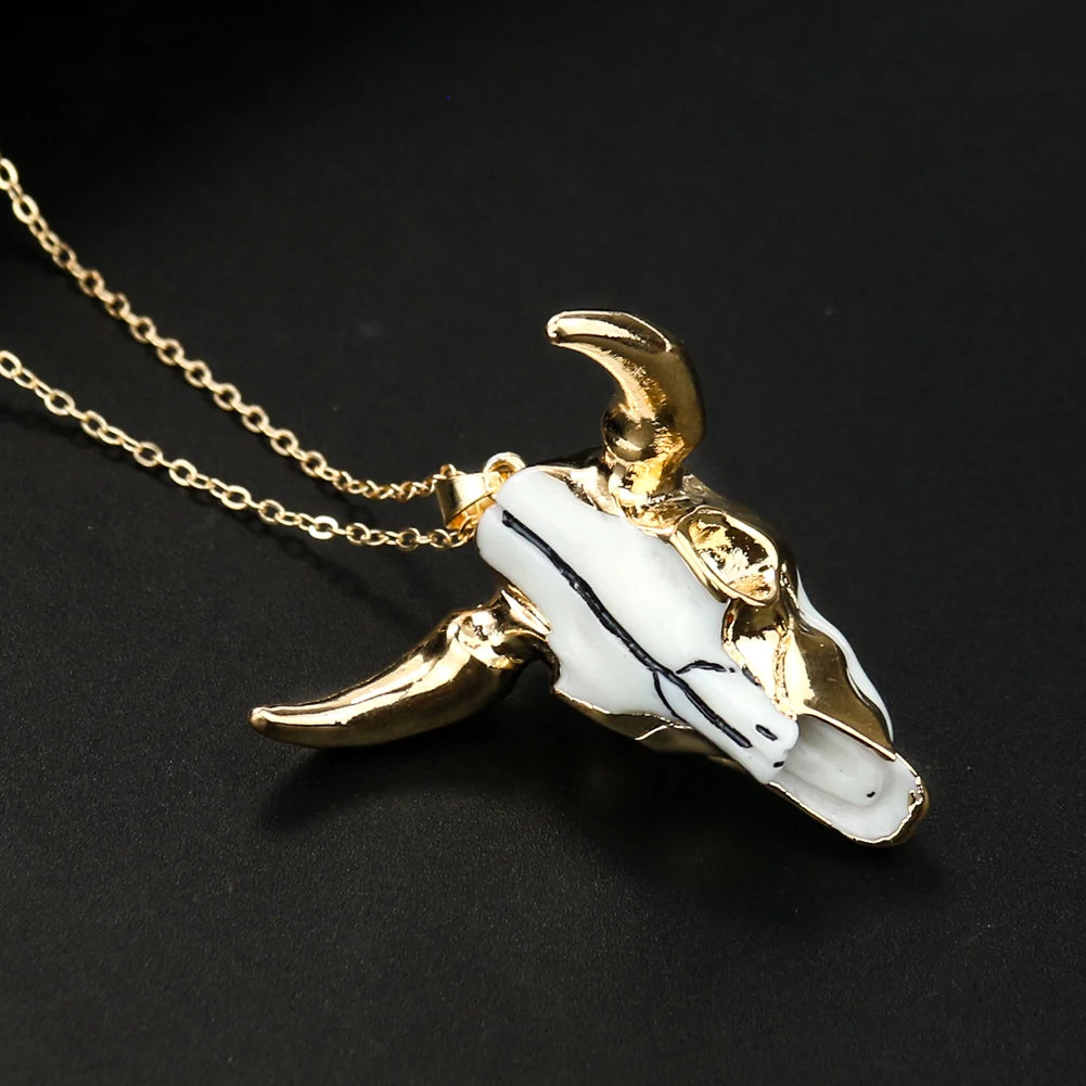 Horned Bull Head Satan Amulet Pendant Necklace — Zinc Alloy