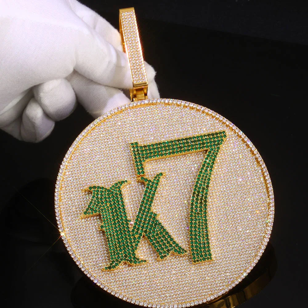 Iced Out Letter Pendant Necklace Disc CZ
