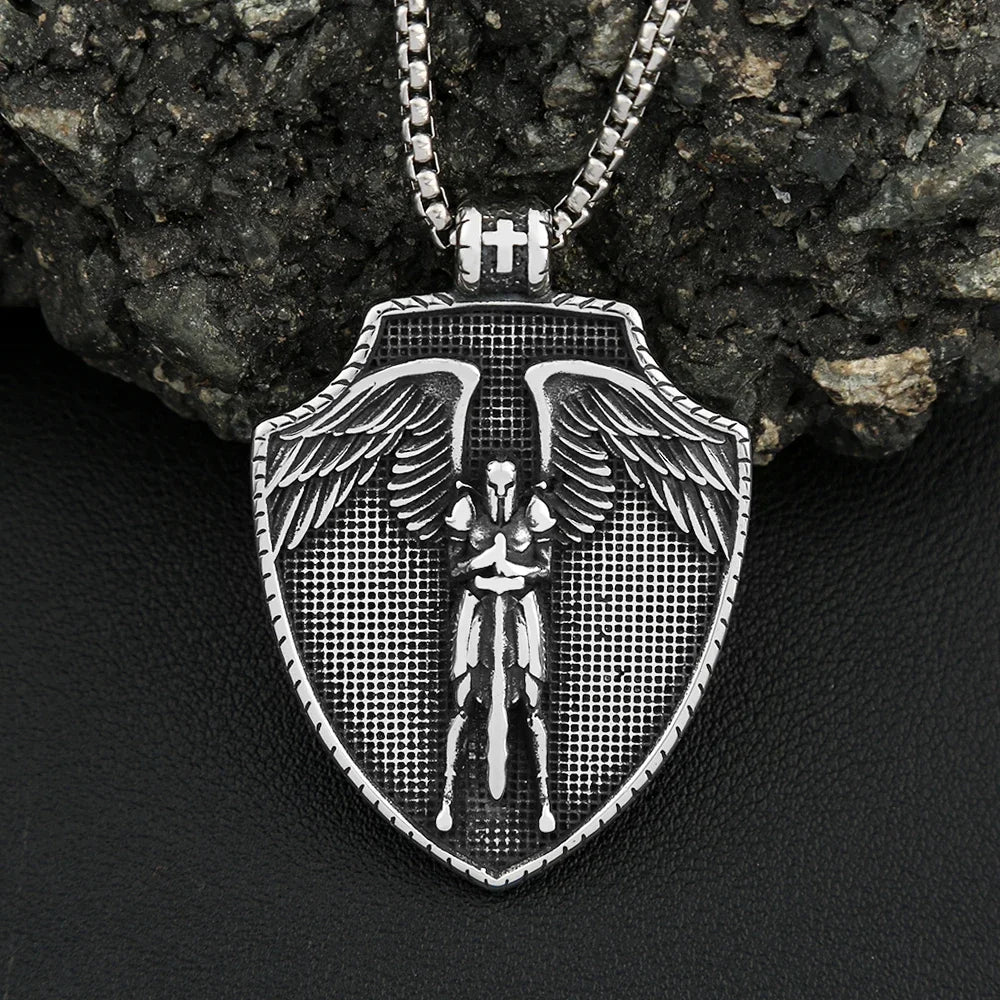 Cross Steel Pendant Vintage Michael's Shield Punk