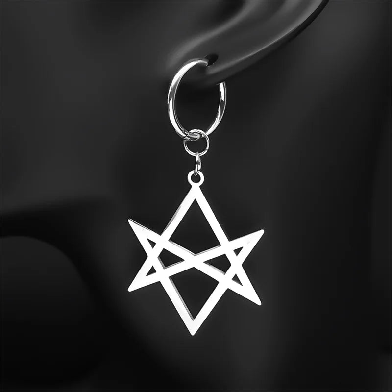 Hexagram Silver Hoop Earrings — Stainless Steel