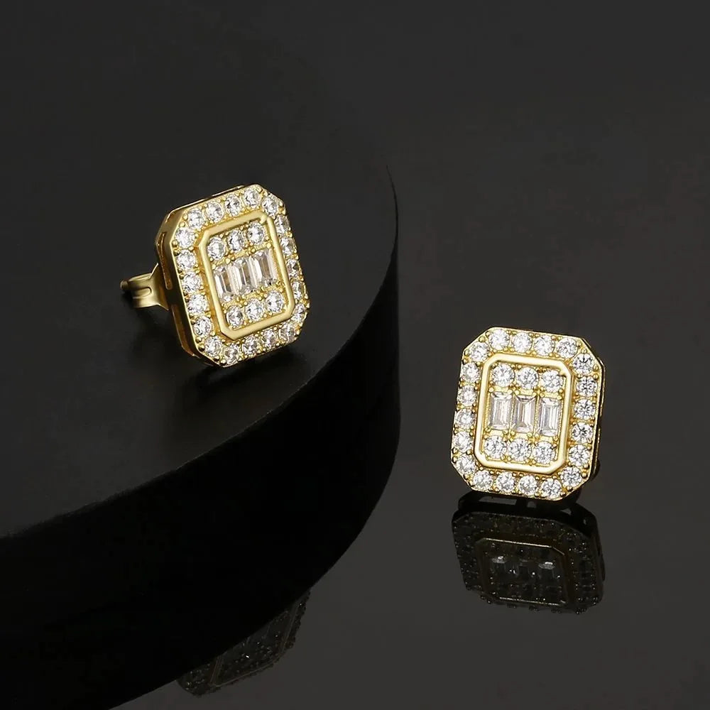 Iced Out Zircon Stud Earrings — Gold