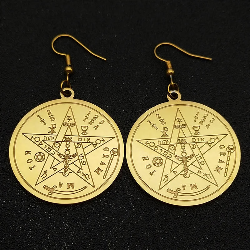 Gothic Star Gold Earrings Witchcraft Pentagram