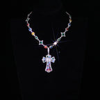 Cross Pendant Necklace Iced Out Multi-Color CZ