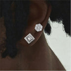 Silver Iced Out Square Stud Earrings CZ