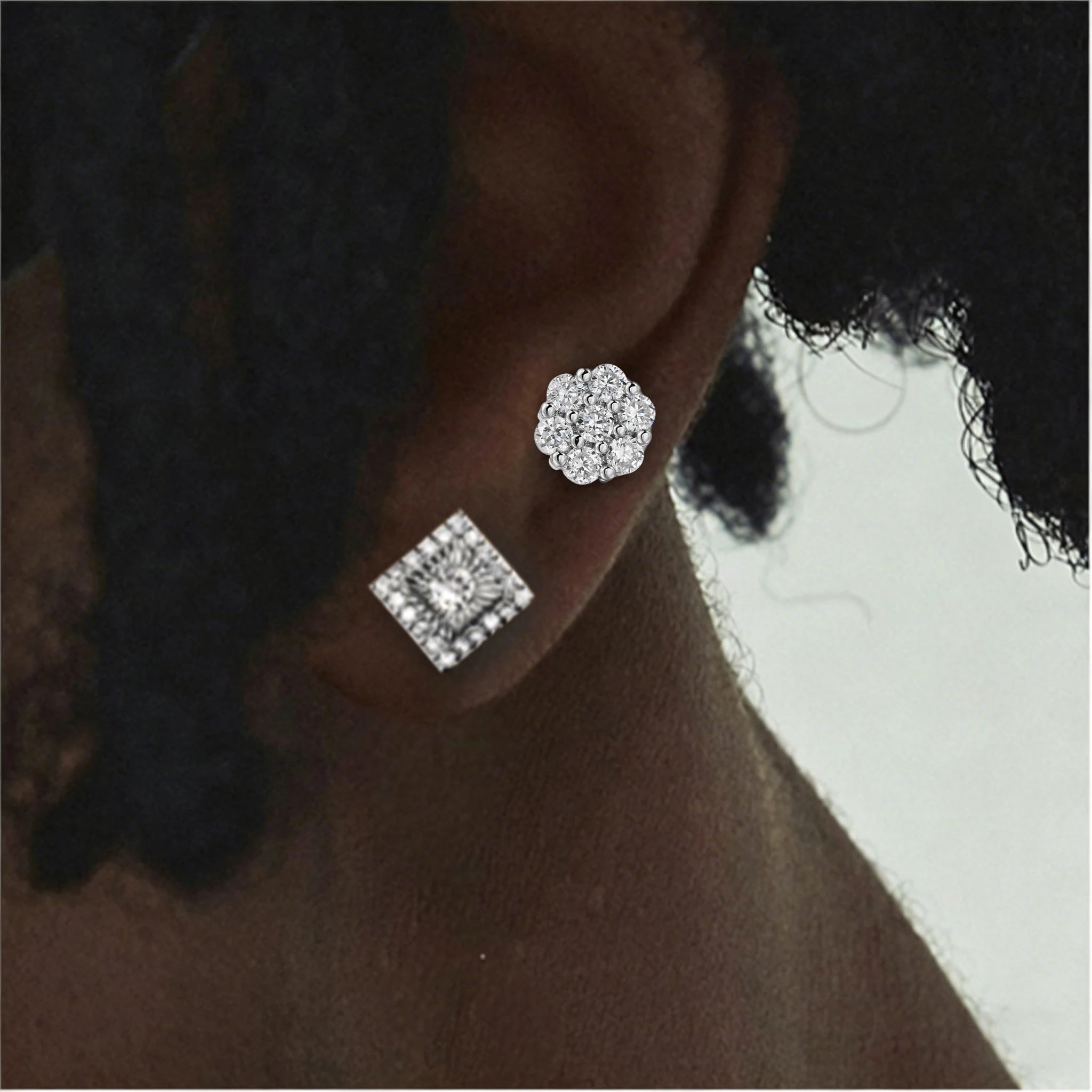 Silver Iced Out Square Stud Earrings CZ