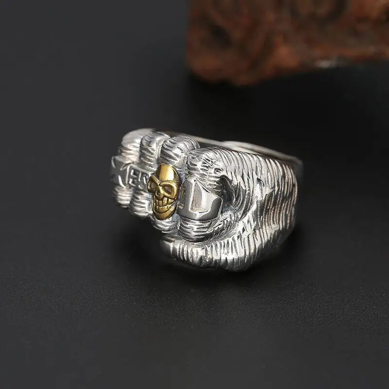 New Fashionable Skull Ring for Men Retro Thai Silver Punch Hand Ring Trendy Index Finger Ring Bold Statement Jewelry