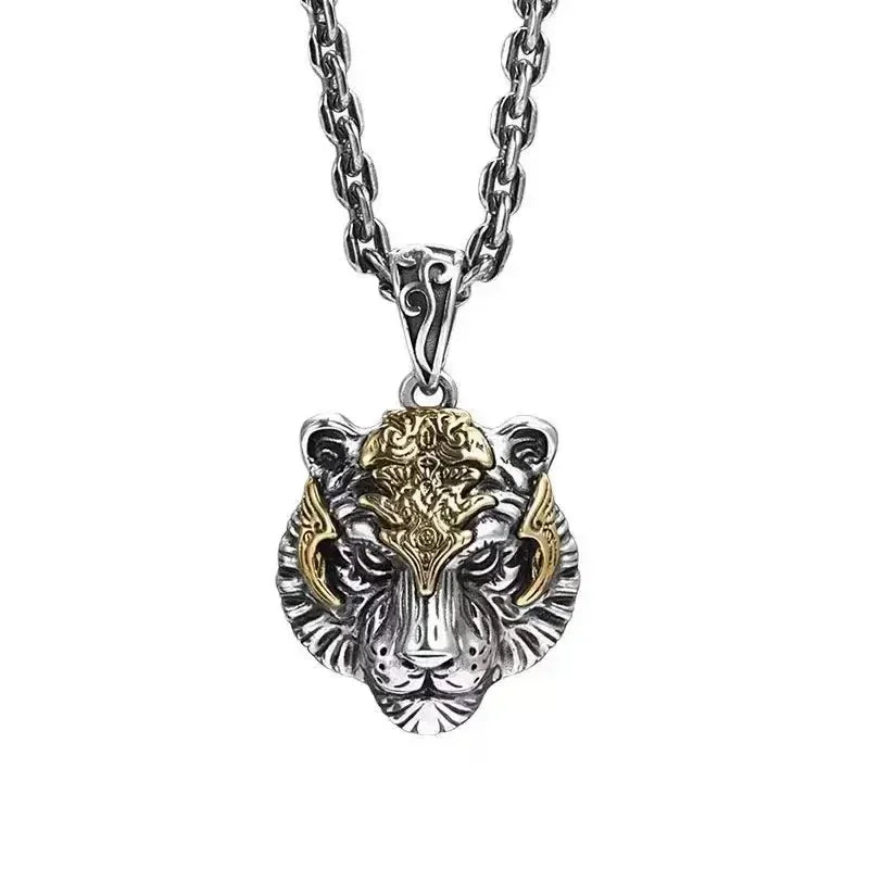 Domineering Tiger Head Pendant Men\\\'s Fashion Animal Tiger Necklace Punk Hip-Hop Trend Casual Jewelry Boyfriend Gift