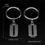Hip Hop Razor Blade Dangle Earrings For Women Men Stainless Steel Silver Color Male Man Pendant Drop Earring Jewelry