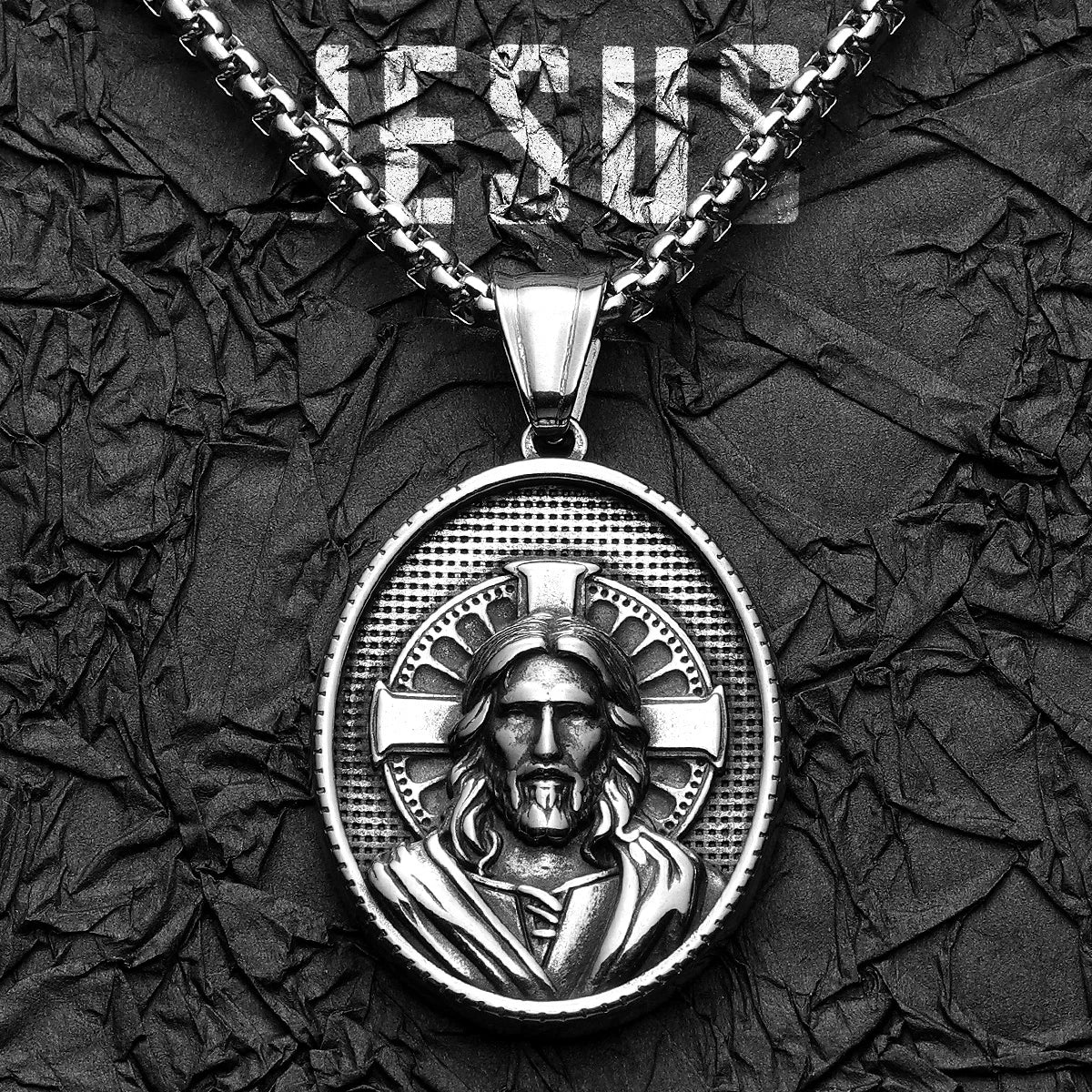 Cross Jesus Pendant Necklace — Stainless Steel