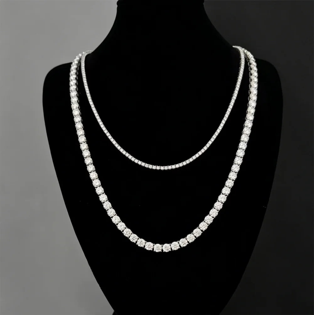 FEOBUR 3/4/5mm Real Moissanite Tennis Necklace for Women Men S925 Silver Certified Full Diamond Neck Chains Trendy
