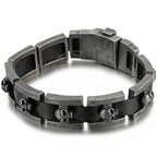 Punk Gothic Men's Skull Bracelet Distressed 316L Stainless Steel & Leather Wrap Bracelet for Men With Watch Strap Clasp