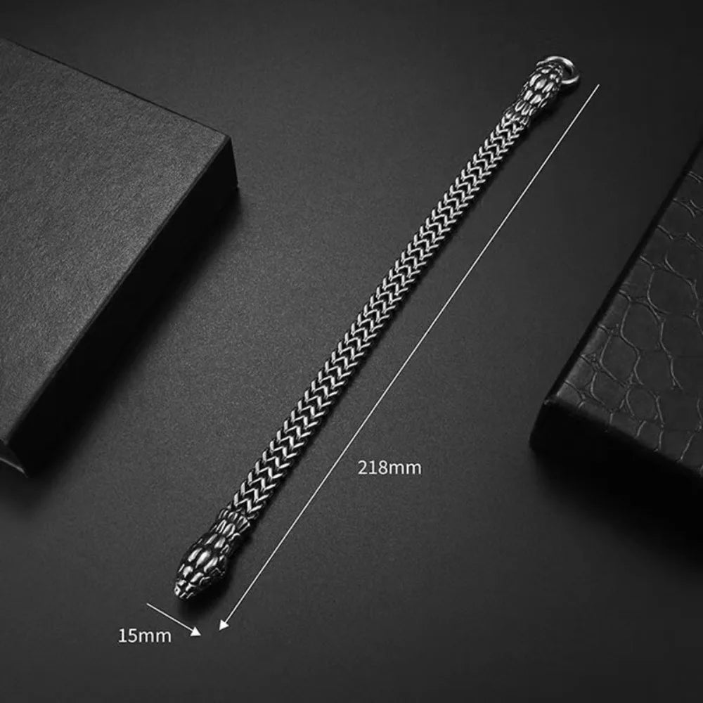 New Trend Personality Weaving Stainless Steel Metal Chain Stereo Engraving Two-headed Snake Bracelet for Men Women