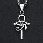 Vintage Stainless Steel Eye of Horus Pendant Necklace Fashion Punk Ankh Cross Necklaces For Men Women Amulet Jewelry