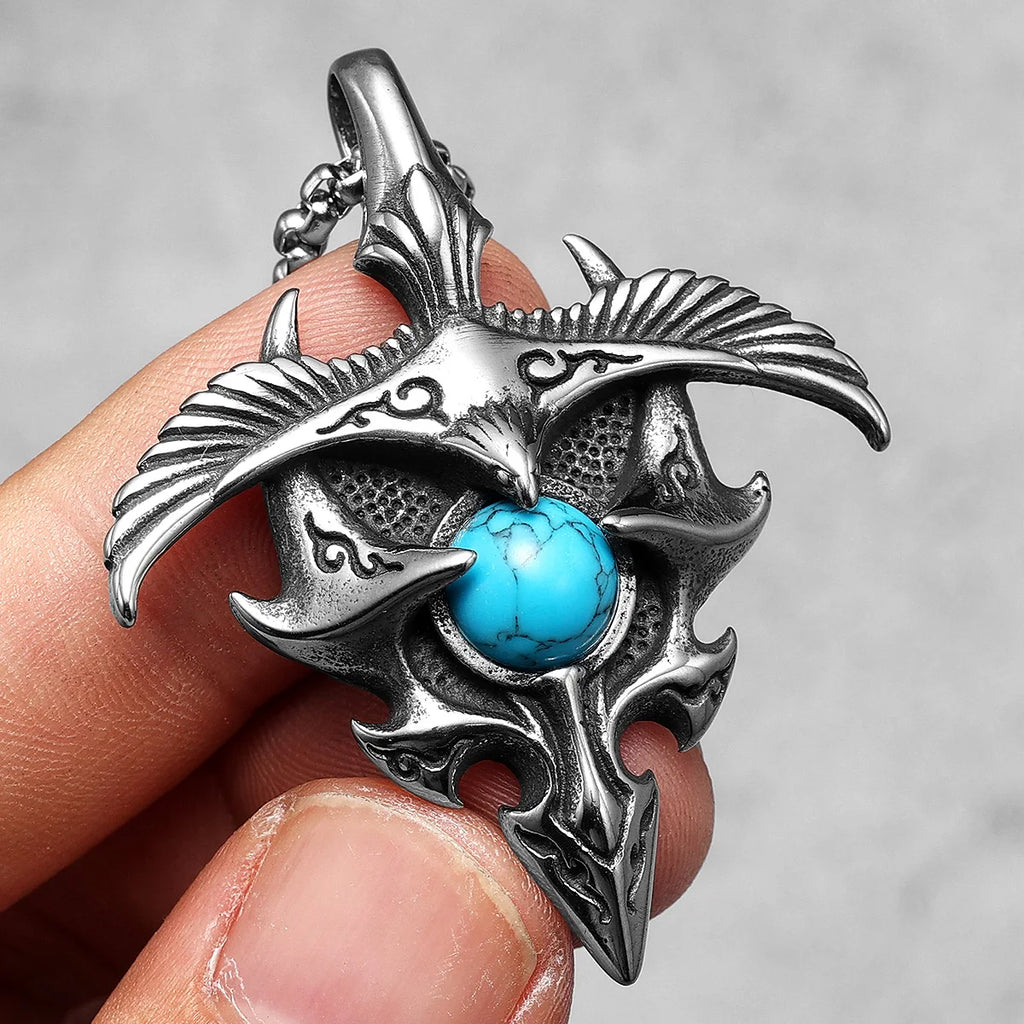 Eagle Pendants Men Green Gem Holy Freedom Necklace 316L Stainless Steel Chain Punk Rock Rap Hip Hop for Male Friend Jewelry Gift