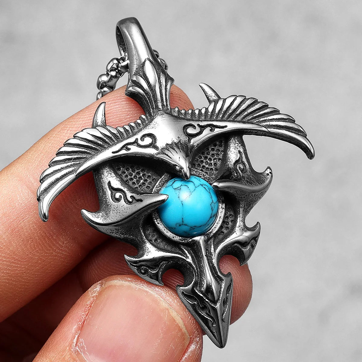 Eagle Pendants Men Green Gem Holy Freedom Necklace 316L Stainless Steel Chain Punk Rock Rap Hip Hop for Male Friend Jewelry Gift