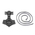 Stainless Steel Vintage Viking Thor's Hammer Wolf Pendant Necklace Norse Punk Amulet Jewelry Men Gift
