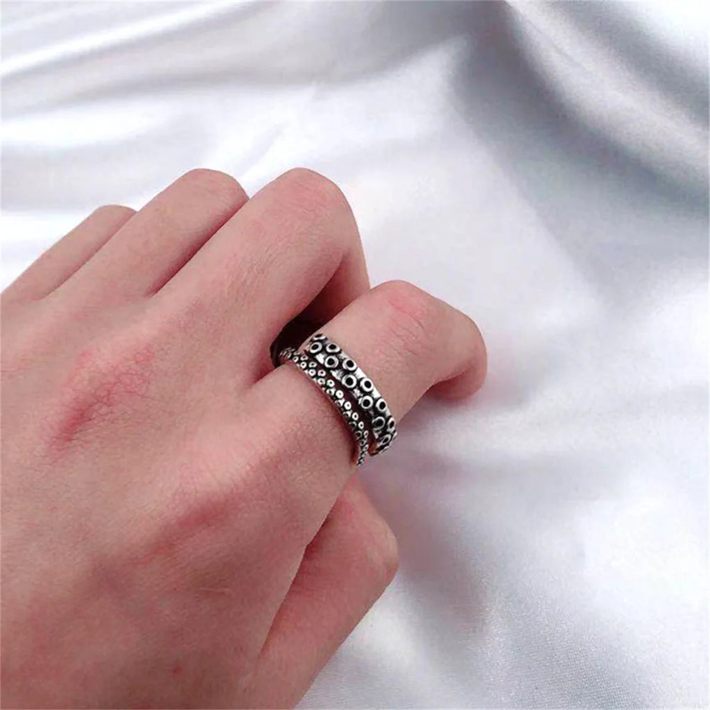 Cool Animal Octopus Rings Simple Punk Gothic Deep Sea Squid Octopus Fashion Jewelry Open Adjustable Antique Silver