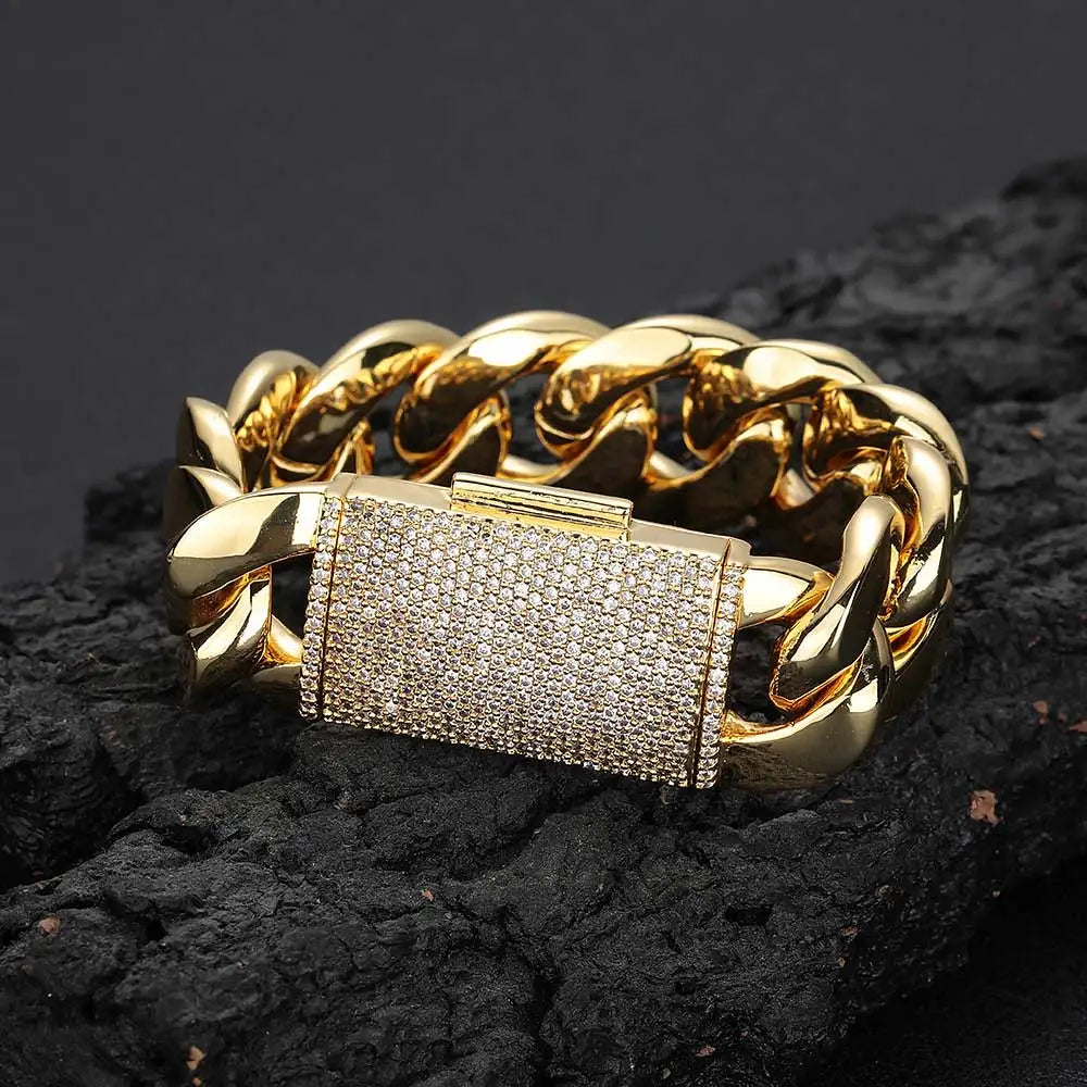 Gold Cuban Chain Necklace Iced Out 18K 12/22MM