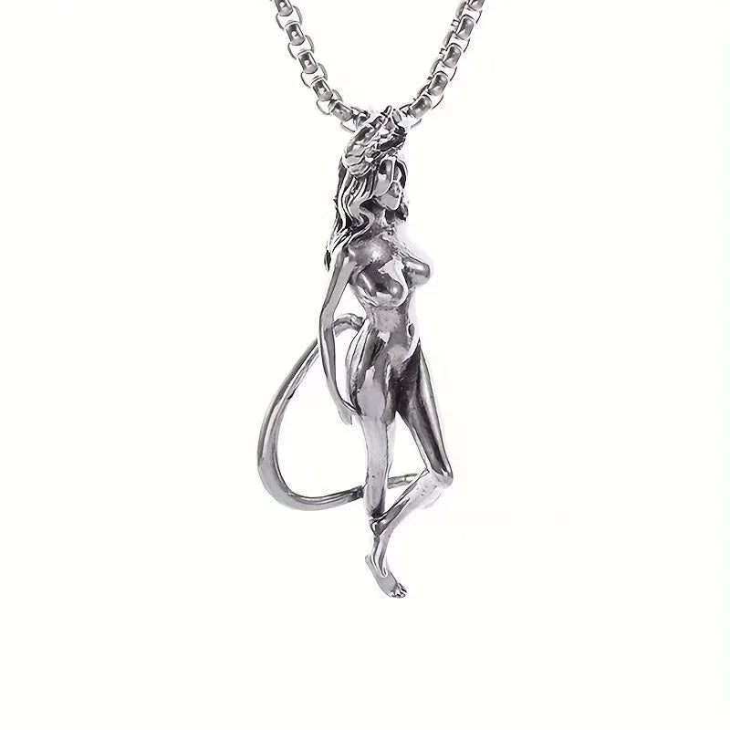Gothic Succubus Pendant Necklace — Silver