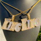 Aokaishen Iced Out King Necklace Pendant for Men 5A Cubic Zirconia Prong Setting Hip Hop Jewelry