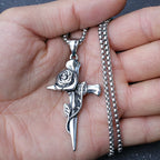 Hip Hop Retro Rose Cross Titanium Steel Men's Necklace Vintage Alloy Steel Accessory Pendant Necklace Gifts